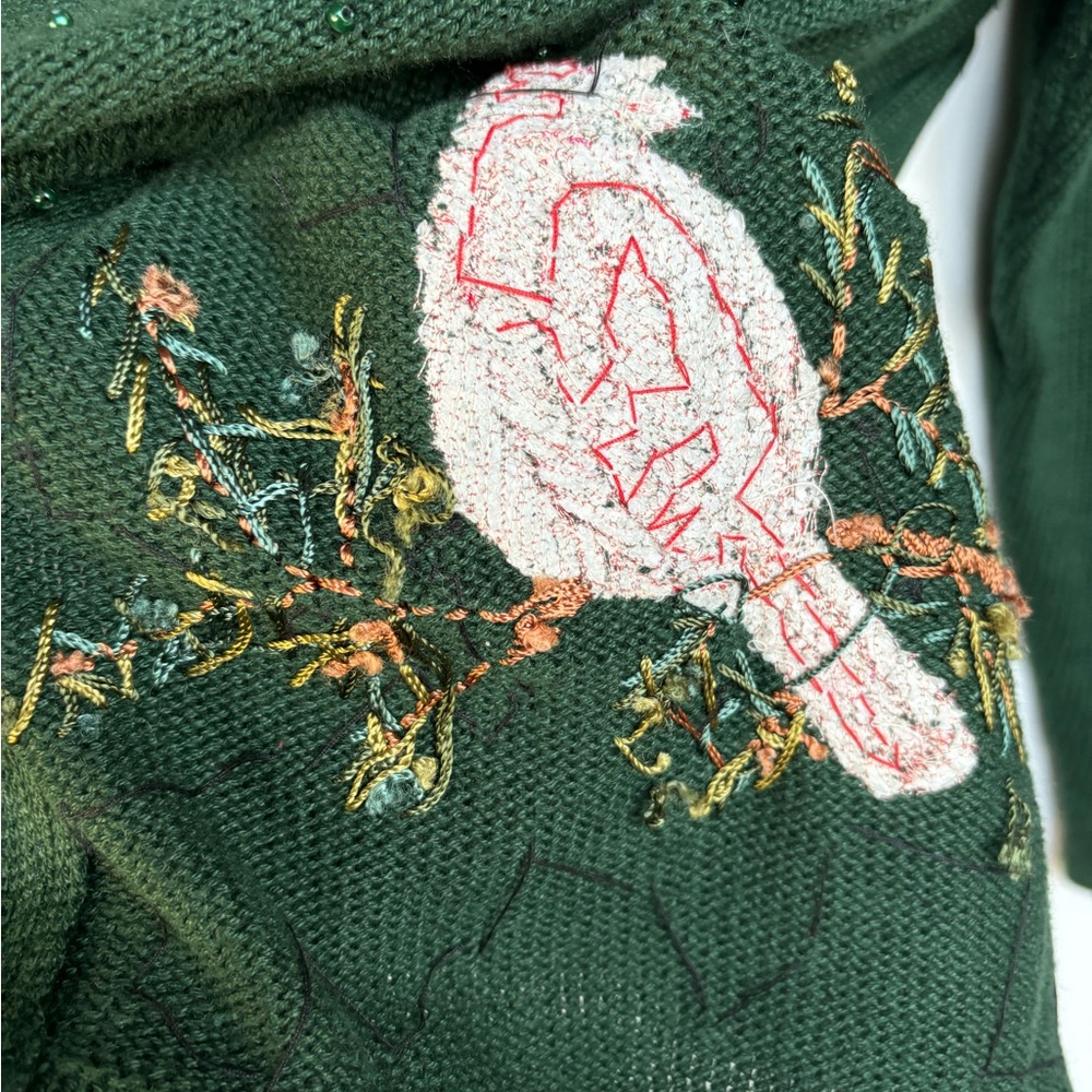VTG Cardinal Winter Holiday Christmas Sweater Zip-up Cardigan Beaded Sequins Med - Picture 12 of 14